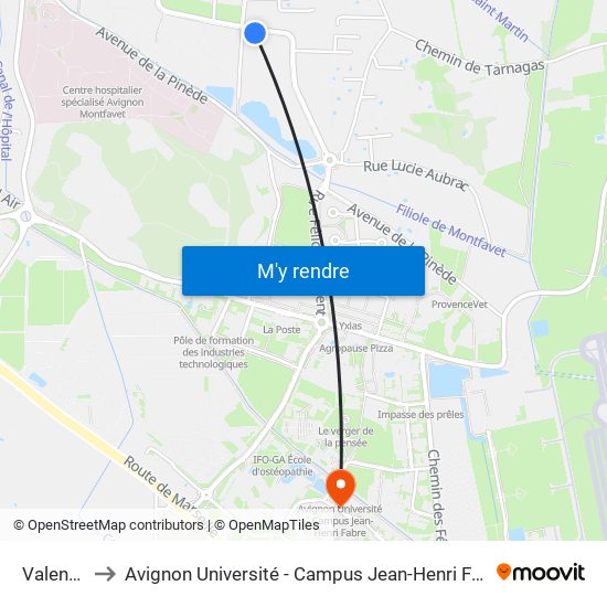 Valentin to Avignon Université - Campus Jean-Henri Fabre map