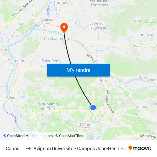 Cabanes to Avignon Université - Campus Jean-Henri Fabre map