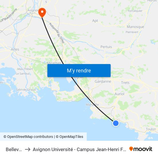 Bellevue to Avignon Université - Campus Jean-Henri Fabre map