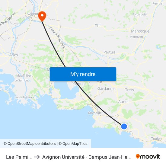 Les Palmiers to Avignon Université - Campus Jean-Henri Fabre map