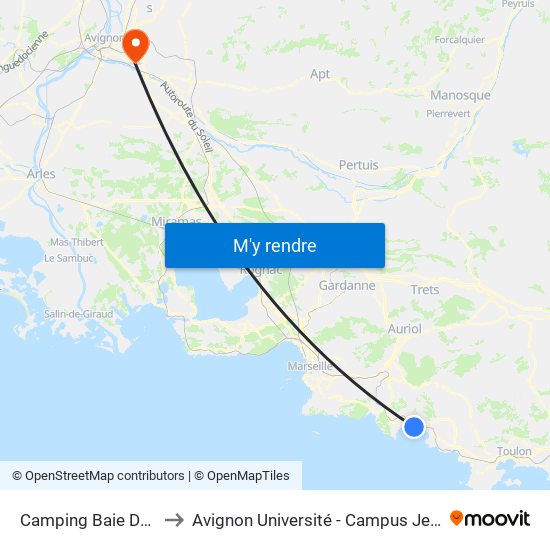Camping Baie Des Anges to Avignon Université - Campus Jean-Henri Fabre map