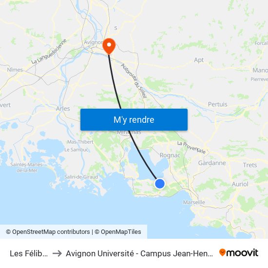Les Félibres to Avignon Université - Campus Jean-Henri Fabre map