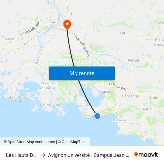 Les Hauts Du Jas to Avignon Université - Campus Jean-Henri Fabre map