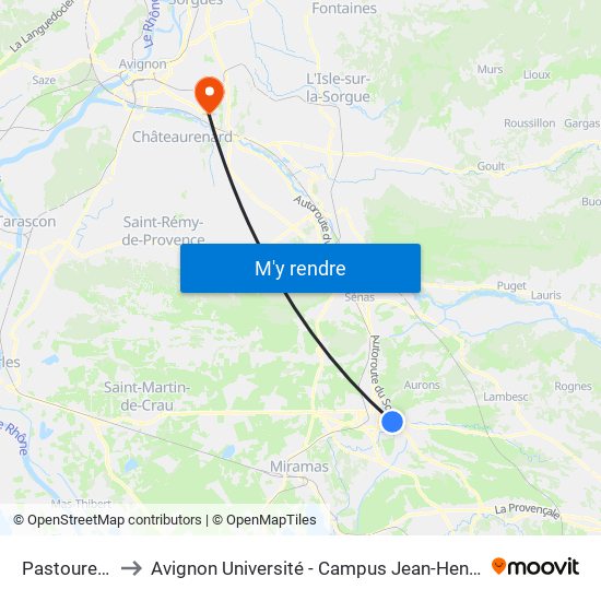 Pastourelles to Avignon Université - Campus Jean-Henri Fabre map