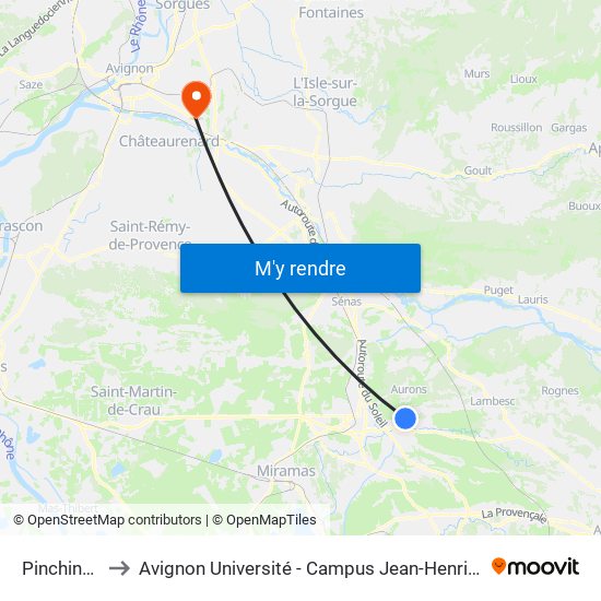 Pinchinats to Avignon Université - Campus Jean-Henri Fabre map
