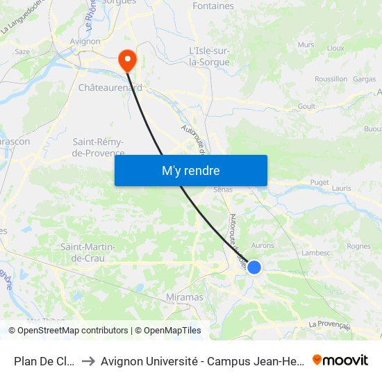 Plan De Clavel to Avignon Université - Campus Jean-Henri Fabre map