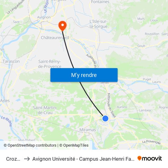 Crozes to Avignon Université - Campus Jean-Henri Fabre map