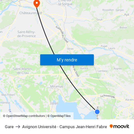 Gare to Avignon Université - Campus Jean-Henri Fabre map
