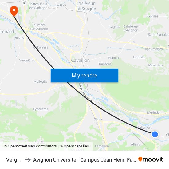 Vergon to Avignon Université - Campus Jean-Henri Fabre map