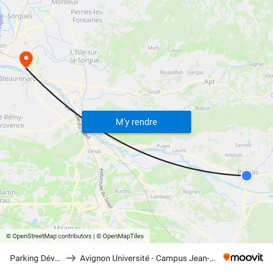 Parking Dévalade to Avignon Université - Campus Jean-Henri Fabre map