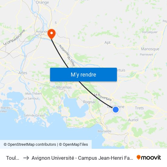 Toulon to Avignon Université - Campus Jean-Henri Fabre map