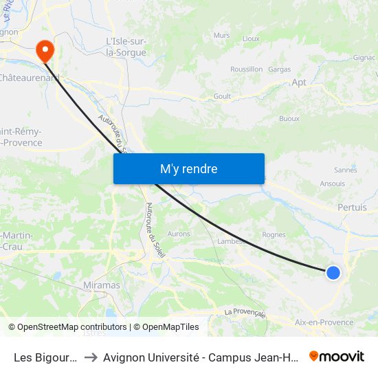 Les Bigourdins to Avignon Université - Campus Jean-Henri Fabre map