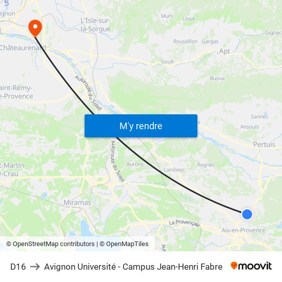 D16 to Avignon Université - Campus Jean-Henri Fabre map