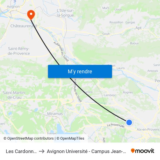Les Cardonnières to Avignon Université - Campus Jean-Henri Fabre map