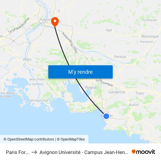 Paris Forbin to Avignon Université - Campus Jean-Henri Fabre map