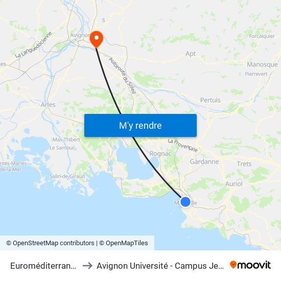 Euroméditerranée Arenc to Avignon Université - Campus Jean-Henri Fabre map