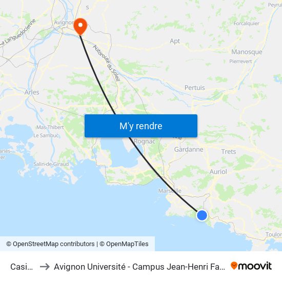Casino to Avignon Université - Campus Jean-Henri Fabre map