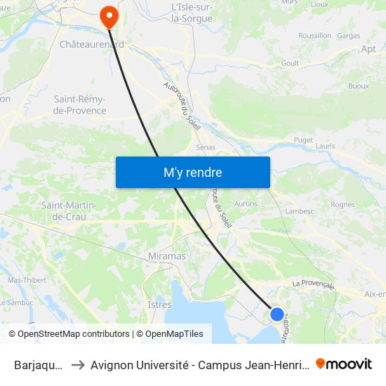 Barjaquets to Avignon Université - Campus Jean-Henri Fabre map