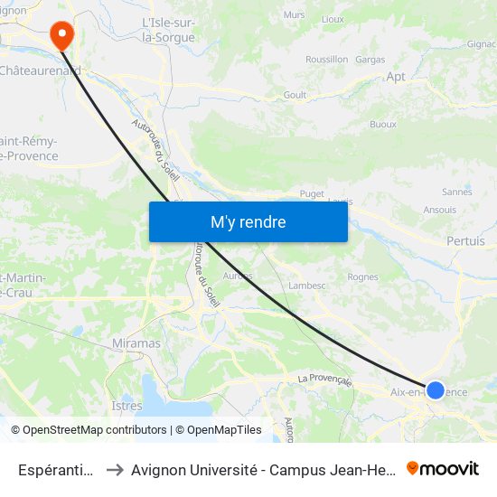 Espérantistes to Avignon Université - Campus Jean-Henri Fabre map