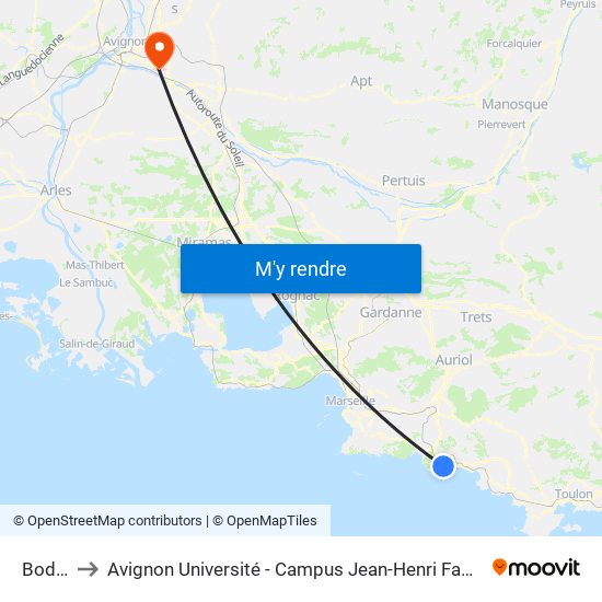 Bodin to Avignon Université - Campus Jean-Henri Fabre map