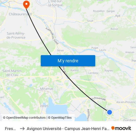 Fresnel to Avignon Université - Campus Jean-Henri Fabre map