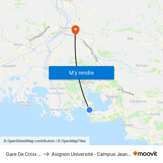 Gare De Croix Sainte to Avignon Université - Campus Jean-Henri Fabre map