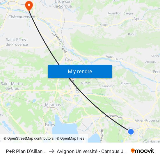 P+R Plan D'Aillane Quai 04 to Avignon Université - Campus Jean-Henri Fabre map
