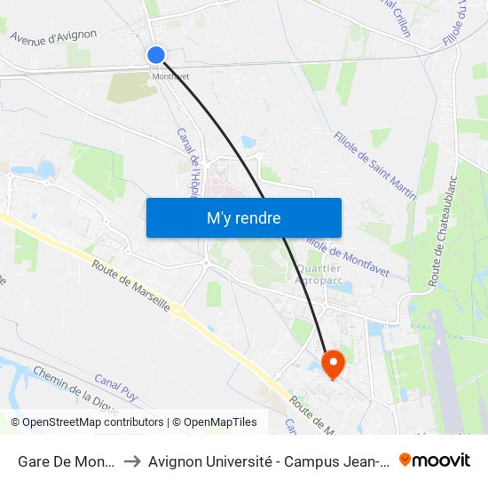 Gare De Montfavet to Avignon Université - Campus Jean-Henri Fabre map