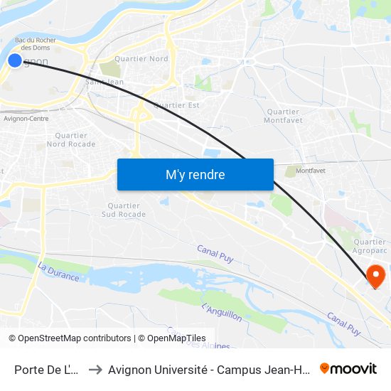 Porte De L'Oulle to Avignon Université - Campus Jean-Henri Fabre map