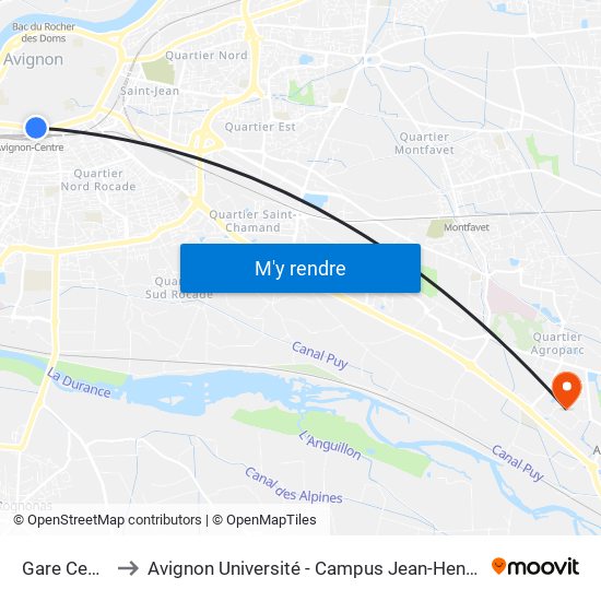 Gare Centre to Avignon Université - Campus Jean-Henri Fabre map
