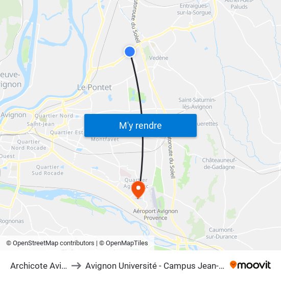 Archicote Avi Nord to Avignon Université - Campus Jean-Henri Fabre map