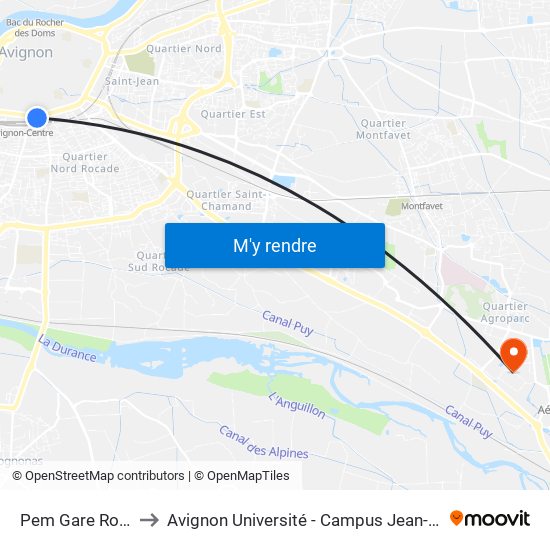 Pem Gare Routière to Avignon Université - Campus Jean-Henri Fabre map