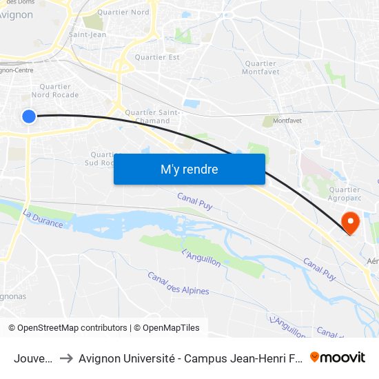 Jouveau to Avignon Université - Campus Jean-Henri Fabre map
