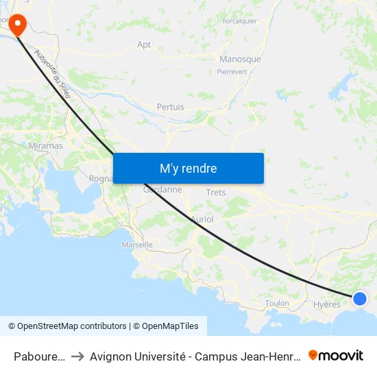 Pabourette to Avignon Université - Campus Jean-Henri Fabre map