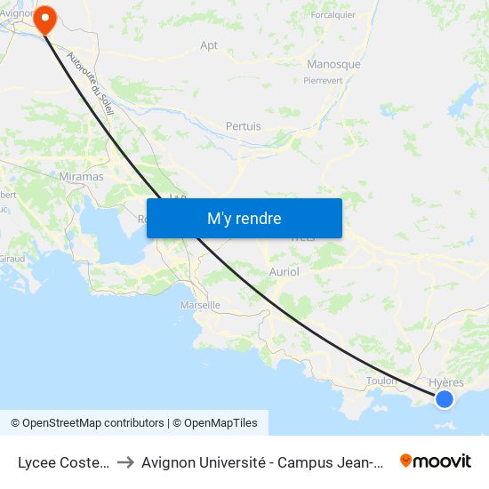 Lycee Costebelle to Avignon Université - Campus Jean-Henri Fabre map