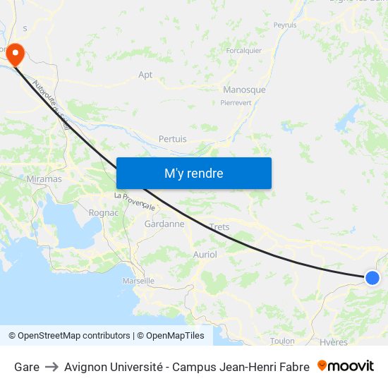 Gare to Avignon Université - Campus Jean-Henri Fabre map