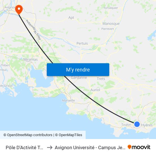 Pôle D'Activité Toulon Est to Avignon Université - Campus Jean-Henri Fabre map