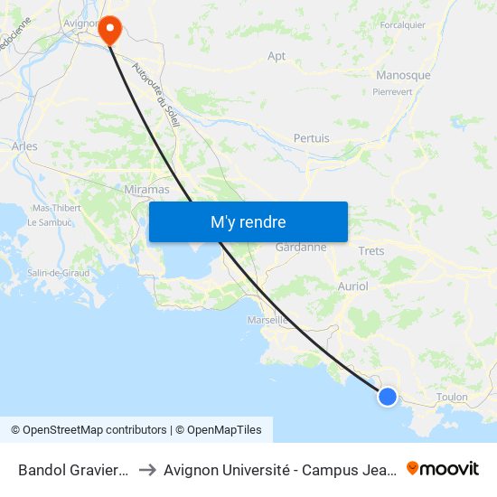 Bandol Graviers Mer E to Avignon Université - Campus Jean-Henri Fabre map