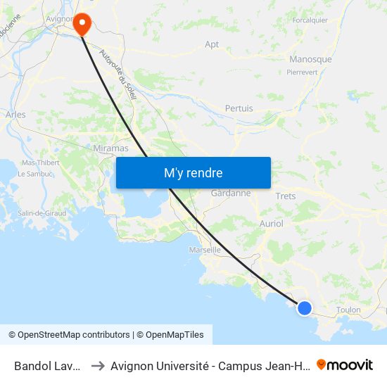 Bandol Lavoisier to Avignon Université - Campus Jean-Henri Fabre map