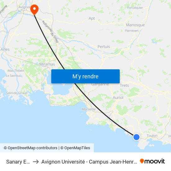 Sanary Eole to Avignon Université - Campus Jean-Henri Fabre map