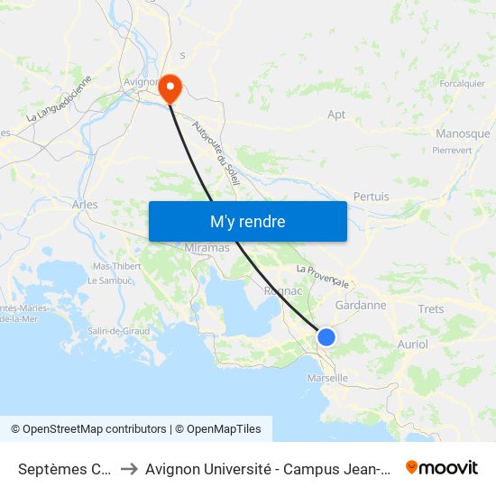 Septèmes Centre to Avignon Université - Campus Jean-Henri Fabre map