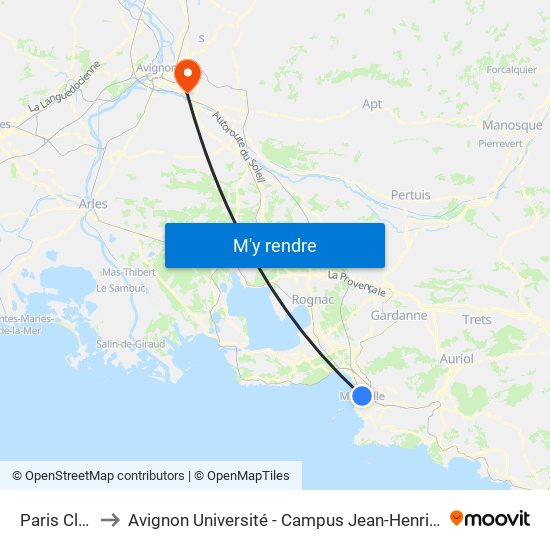 Paris Clary to Avignon Université - Campus Jean-Henri Fabre map