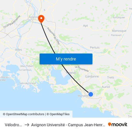 Vélodrome to Avignon Université - Campus Jean-Henri Fabre map