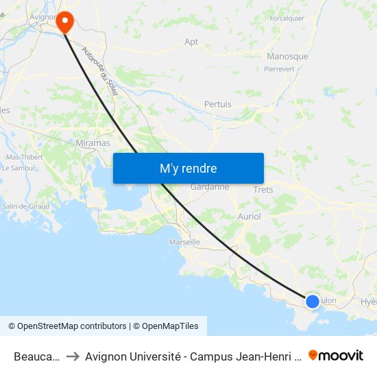 Beaucaire to Avignon Université - Campus Jean-Henri Fabre map