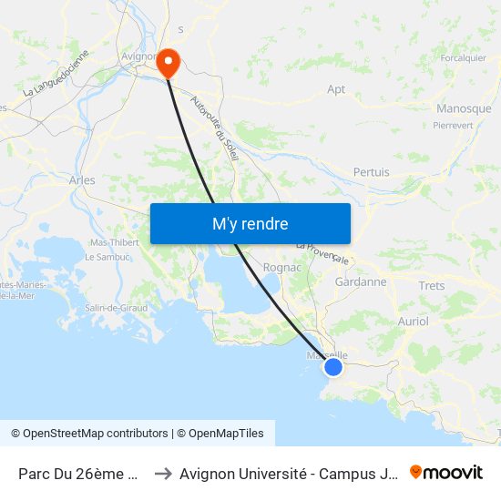 Parc Du 26ème Centenaire to Avignon Université - Campus Jean-Henri Fabre map