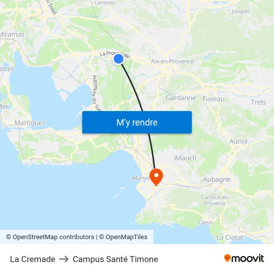 La Cremade to Campus Santé Timone map