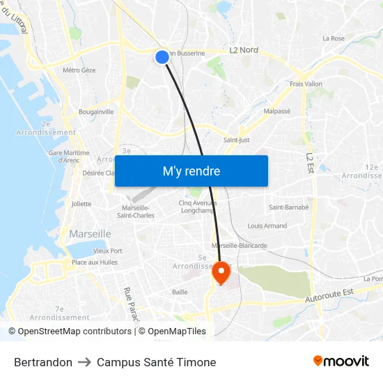 Bertrandon to Campus Santé Timone map