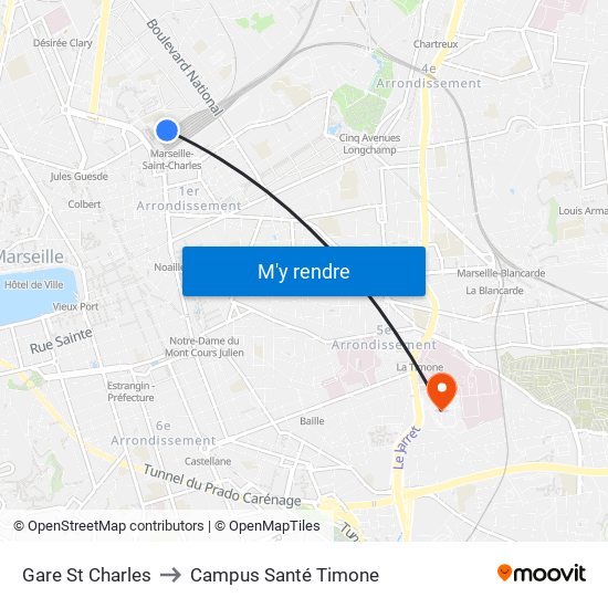 Gare St Charles to Campus Santé Timone map