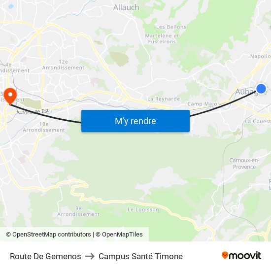 Route De Gemenos to Campus Santé Timone map