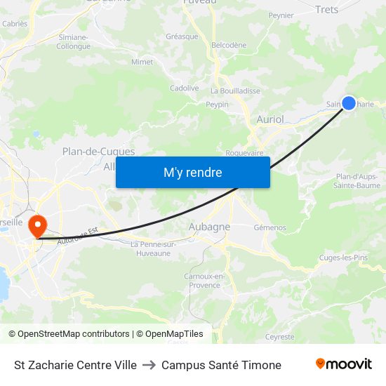 St Zacharie Centre Ville to Campus Santé Timone map